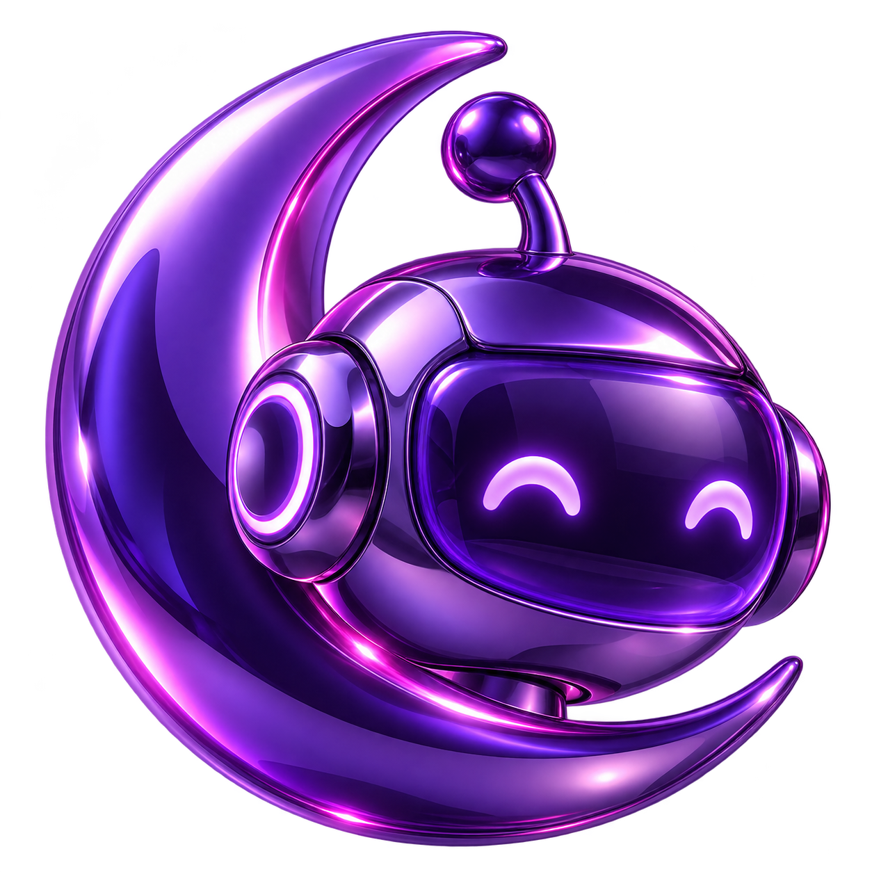 Assistente virtual representada por um ícone 3D roxo