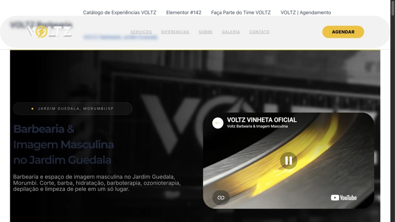 Página inicial do site Voltz Barbearia